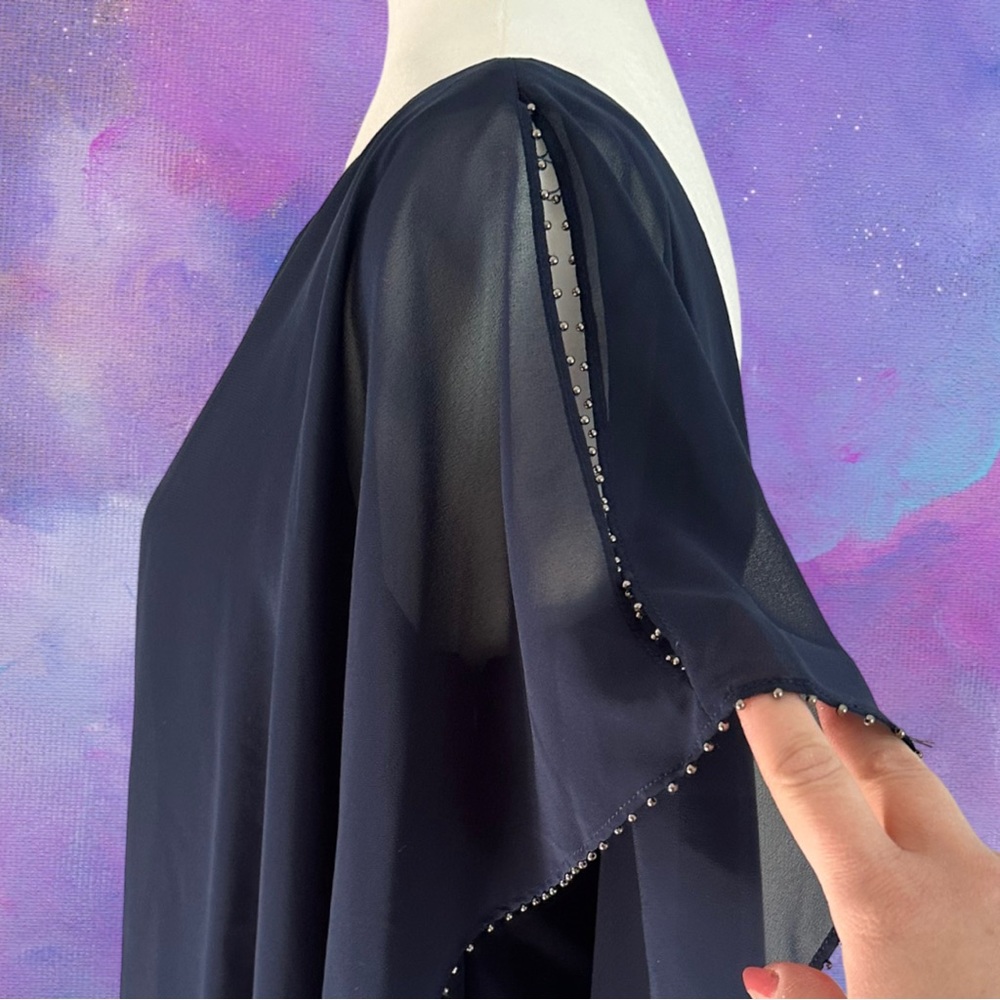 Laundry by Shelli Segal Draped Blue Chiffon Studded Stretch Shift Dress Size 8 - Picture 3 of 10